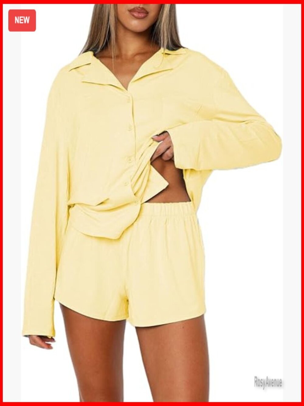 Women's 2 Piece Pajama Set - Button Down Lounge Top & Shorts